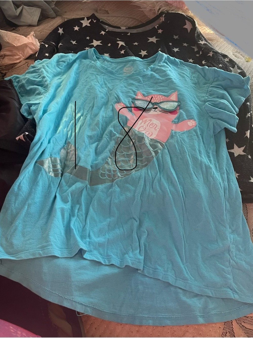 Girls' Blue Mermaid Cat Graphic Tee